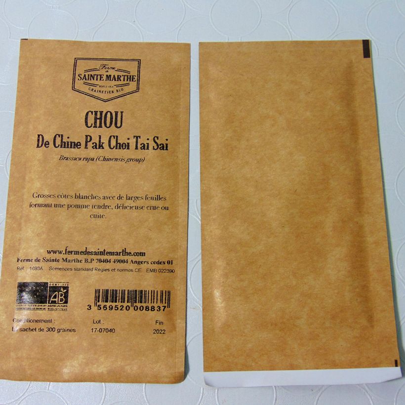 Exemplo de amostra de Chou de Chine Pak Choi Tai Sai Bio - Ferme de Sainte Marthe o saco de 300 sementes aproximadamente tal como entregue