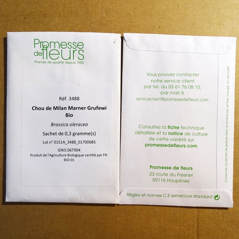 Exemplo de amostra de Chou de Milan Marner Grufewi Bio per pack of 50 seeds tal como entregue