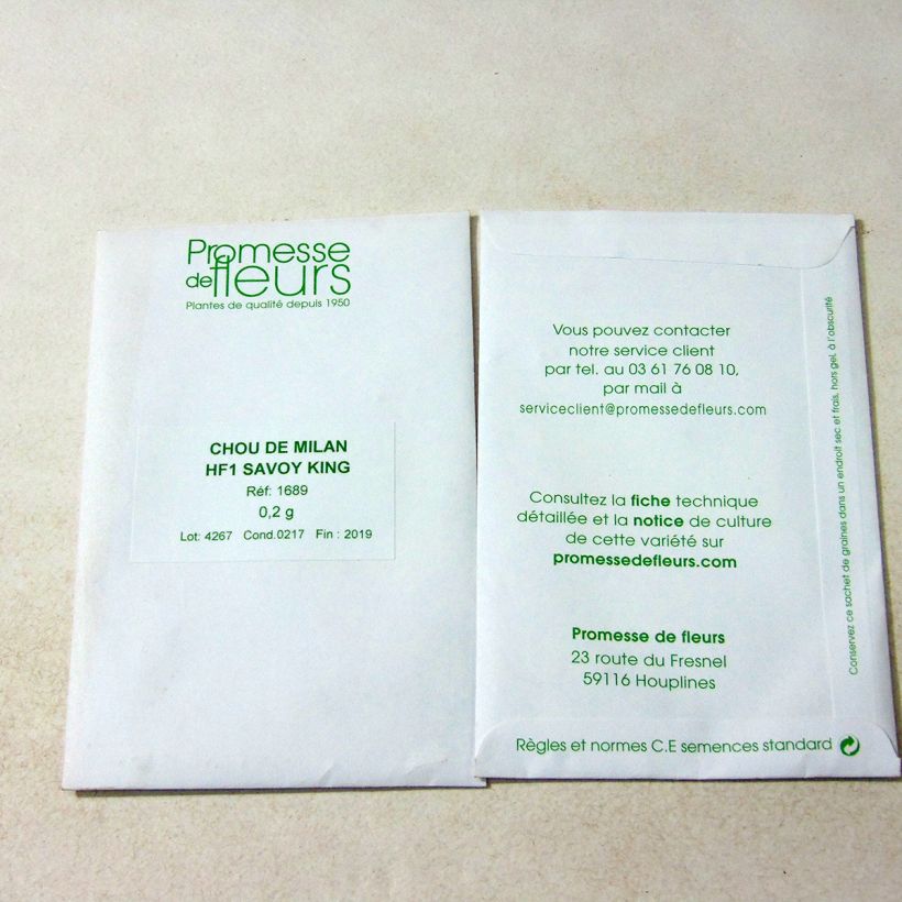 Exemplo de amostra de Chou de Milan Savoy King F1 - Roi des Milan per pack of 800 seeds (2g) tal como entregue