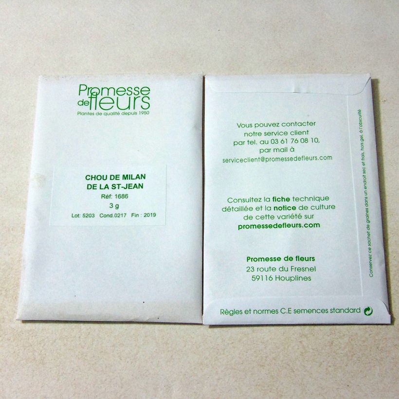 Exemplo de amostra de Couve-lombarda De la Saint Jean o saco de 850 sementes aproximadamente (3g) tal como entregue