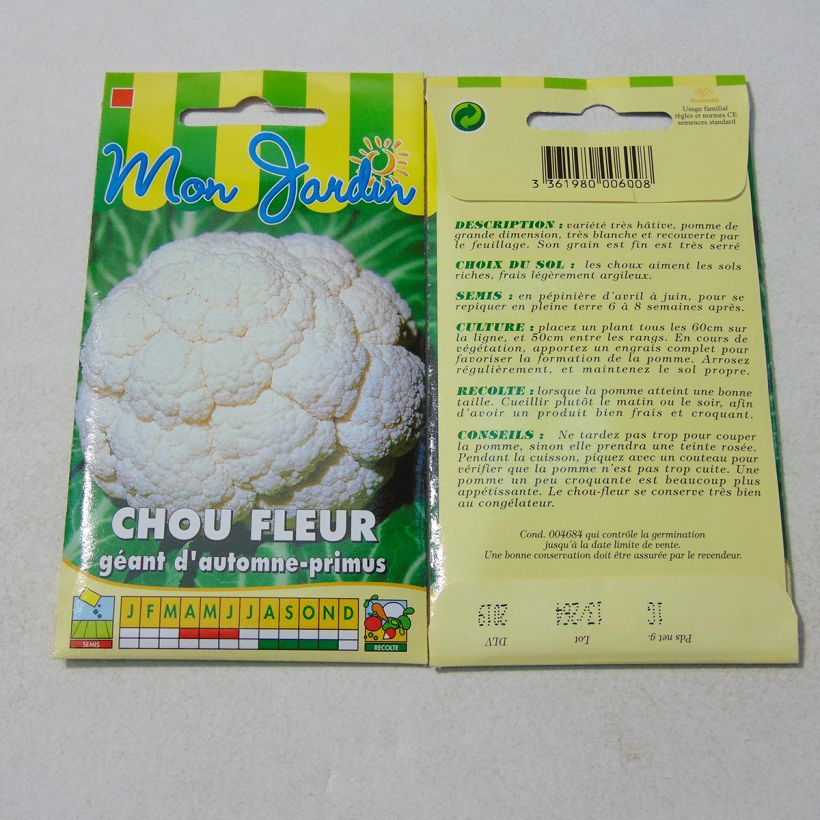 Exemplo de amostra de Chou fleur Géant d'Automne Primus - Brassoca oleracea per pack of 300 seeds (1g) tal como entregue