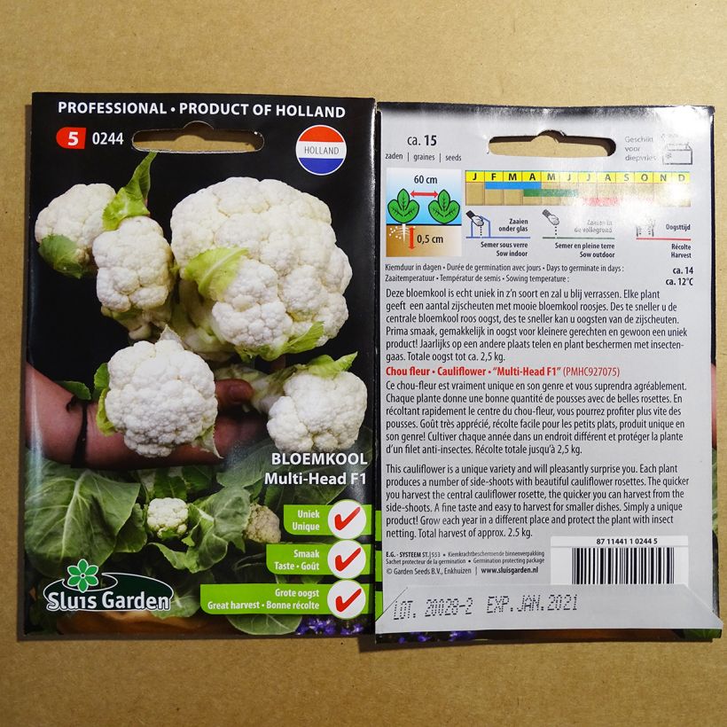 Exemplo de amostra de Chou-fleur Multi-head F1 o saco de 15 sementes aproximadamente tal como entregue