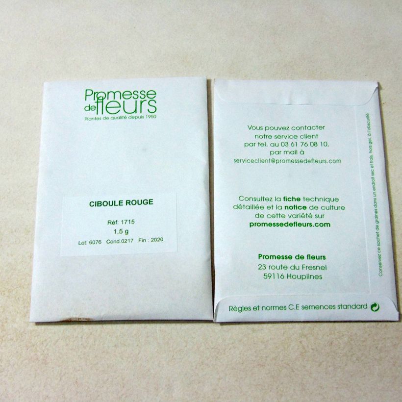 Exemplo de amostra de Ciboule commune rouge o saco de 600 sementes aproximadamente (1,5g) tal como entregue