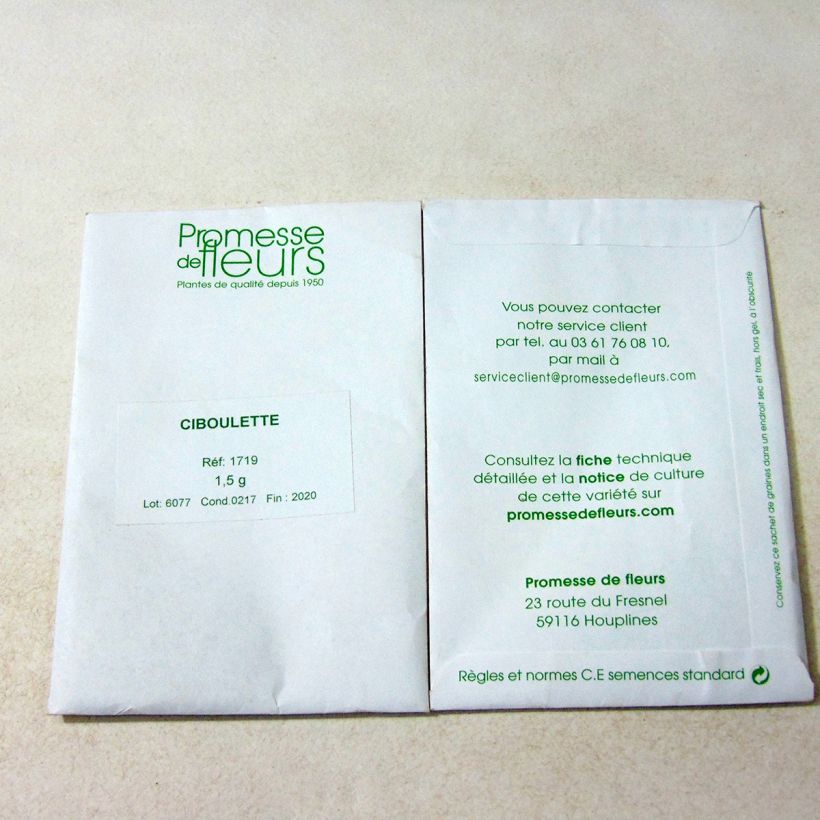 Exemplo de amostra de Ciboulette - Civette graines tal como entregue