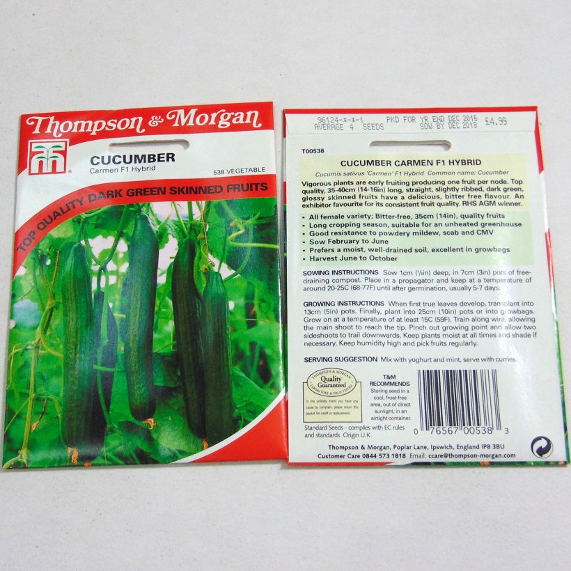 Exemplo de amostra de Concombre Carmen - Cucumis sativus per pack of 4 seeds tal como entregue