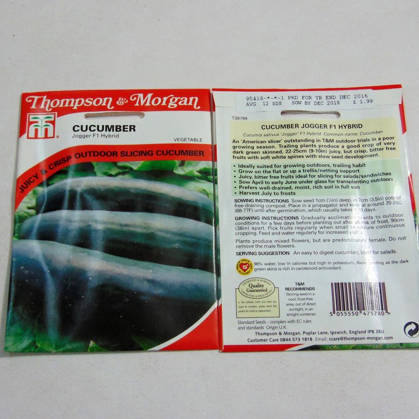 Exemplo de amostra de Concombre Jogger F1 - Cucumis sativus per pack of 12 seeds tal como entregue