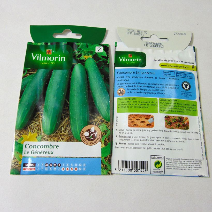 Exemplo de amostra de Concombre Le Généreux (Création Vilmorin) - Vilmorin per pack of 105 seeds (3g) tal como entregue