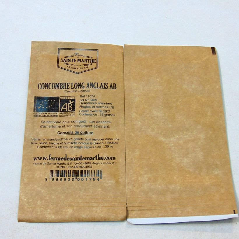 Exemplo de amostra de Concombre Long Anglais Bio - Ferme de Sainte Marthe per pack of 15 seeds tal como entregue