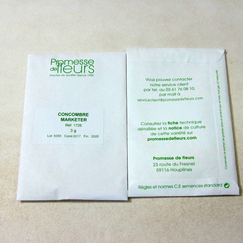 Exemplo de amostra de Concombre Marketer o saco de 100 sementes aproximadamente (3g) tal como entregue