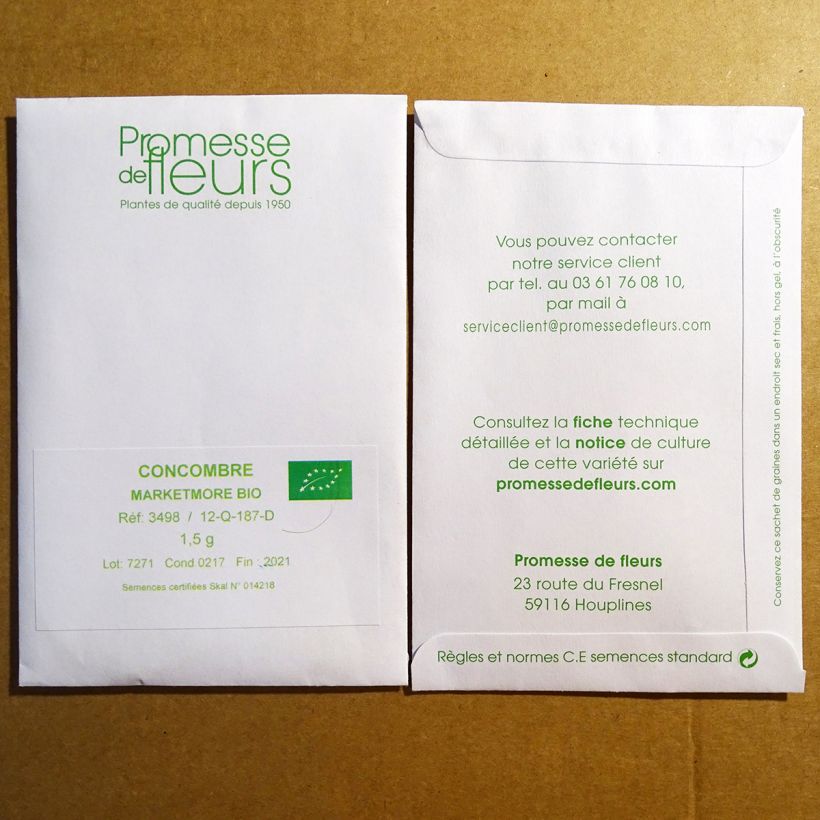 Exemplo de amostra de Concombre Marketmore Bio o saco de 50 sementes aproximadamente (1,5g) tal como entregue