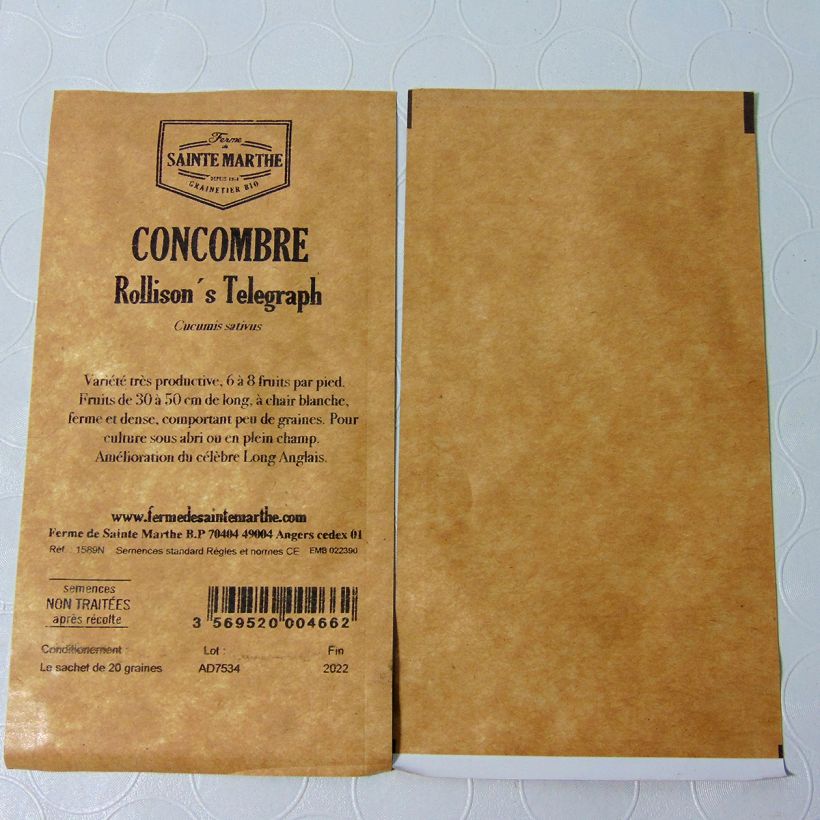 Exemplo de amostra de Concombre Rollison's Telegrah Bio - Ferme de Sainte Marthe per pack of 20 seeds tal como entregue