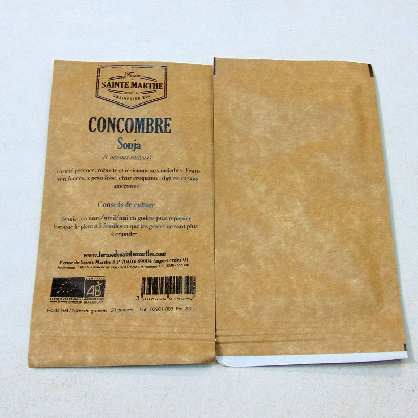 Exemplo de amostra de Concombre Sonja F1 Bio - Ferme de Sainte Marthe per pack of 20 seeds tal como entregue