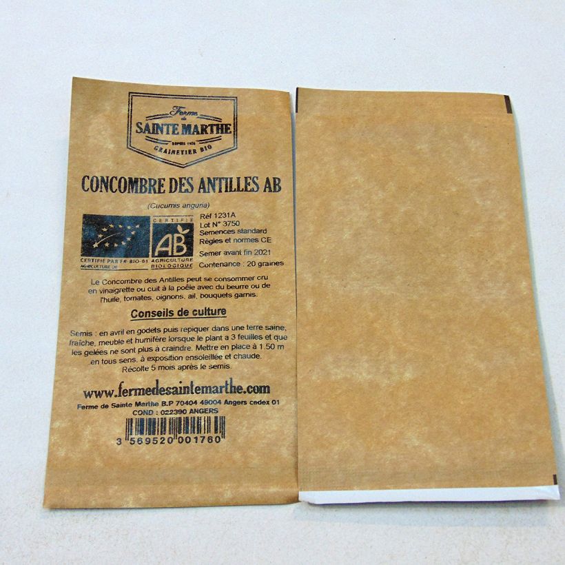 Exemplo de amostra de Concombre des Antilles Bio - Ferme de Sainte Marthe per pack of 20 seeds tal como entregue
