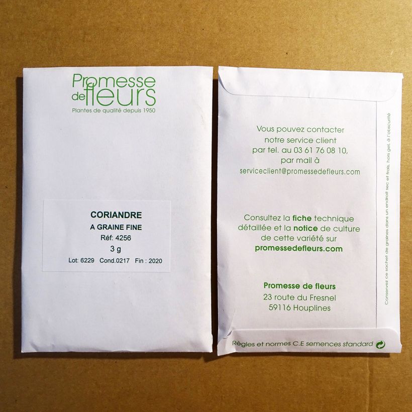 Exemplo de amostra de Coriandre à graine fine, lente à monter o saco de 250 sementes aproximadamente (3g) tal como entregue