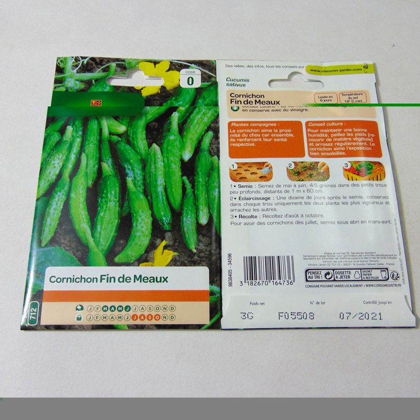 Exemplo de amostra de Cornichon Fin de Meaux - Vilmorin die Tüte mit 105 Samen (3g) tal como entregue