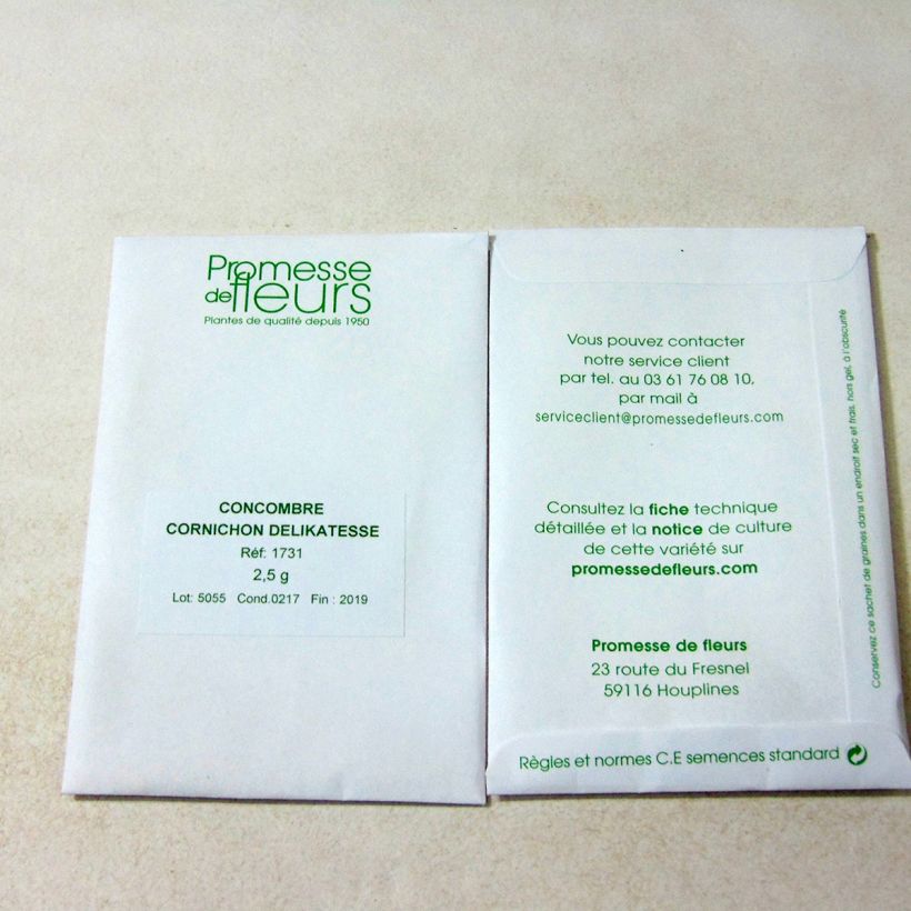 Exemplo de amostra de Cornichon-concombre Delikatess per pack of 85 seeds (2,5g) tal como entregue