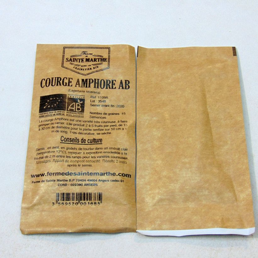 Exemplo de amostra de Courge Amphore Bio - Ferme de Sainte Marthe per pack of 15 seeds (3g) tal como entregue