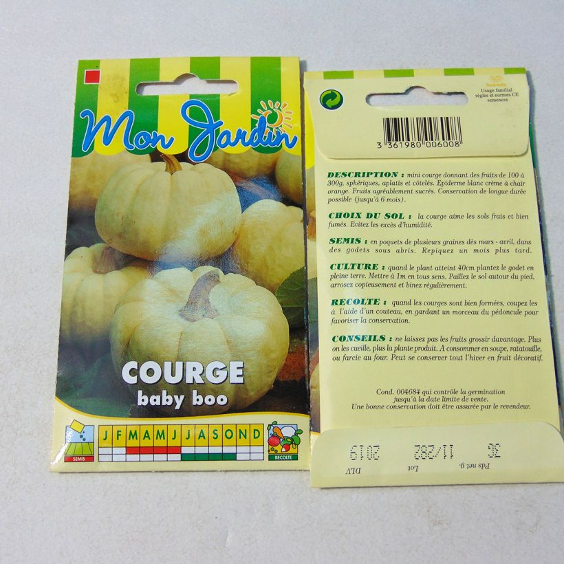 Exemplo de amostra de Courge Baby Boo - Curcubita pepo per pack of 20 seeds (2g) tal como entregue