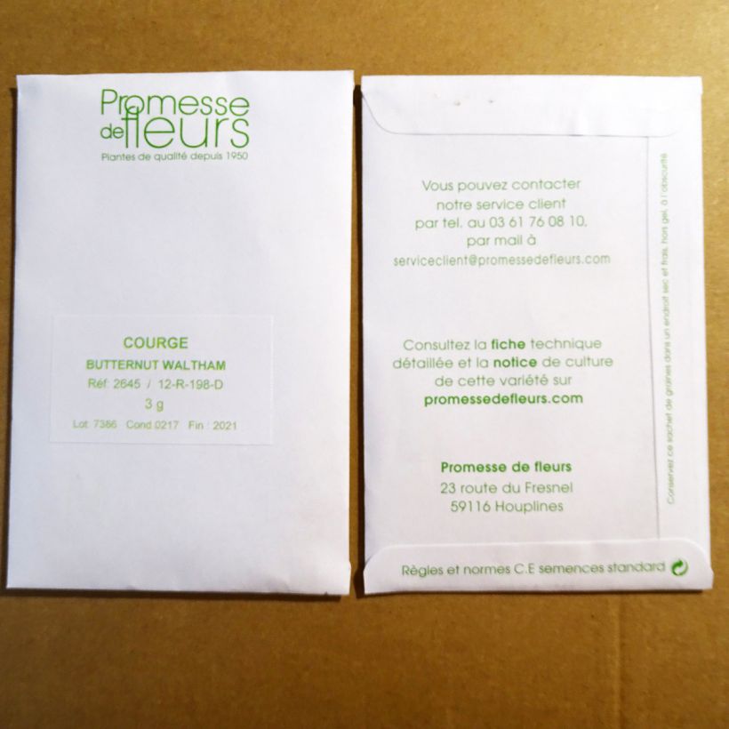 Exemplo de amostra de Courge Butternut Waltham  per pack of 25 seeds (3g) tal como entregue