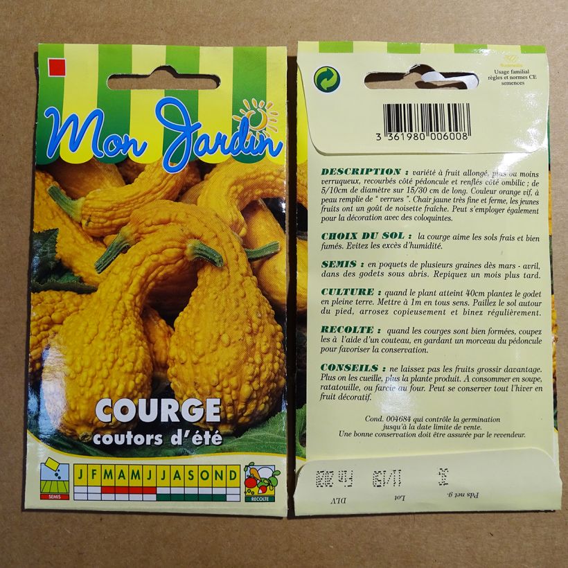Exemplo de amostra de Courge Cou Tors - Cucurbita pepo per pack of 18 seeds (3g) tal como entregue