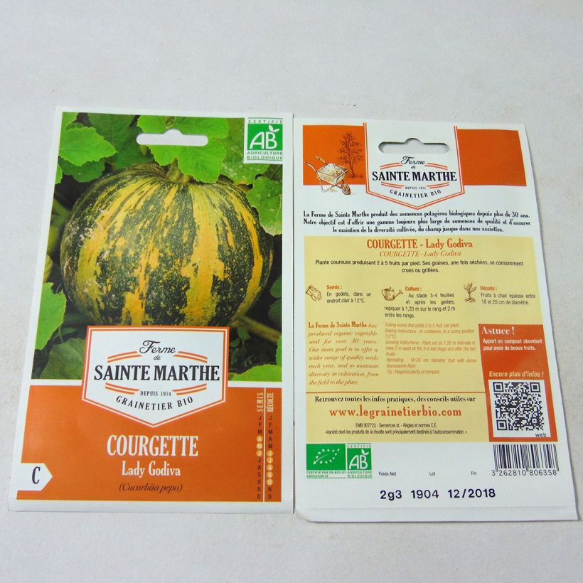Exemplo de amostra de Courge Lady Godiva Bio - Ferme de Sainte Marthe per pack of 8 seeds (2.3g) tal como entregue