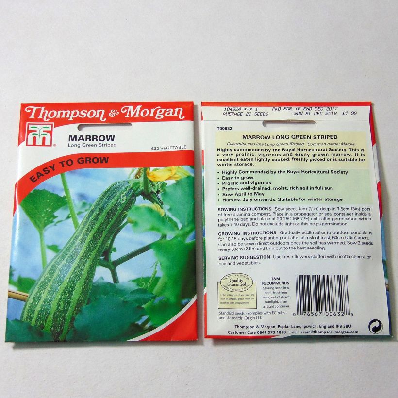 Exemplo de amostra de Courge Long Green Striped  die Tüte mit 22 Samen tal como entregue