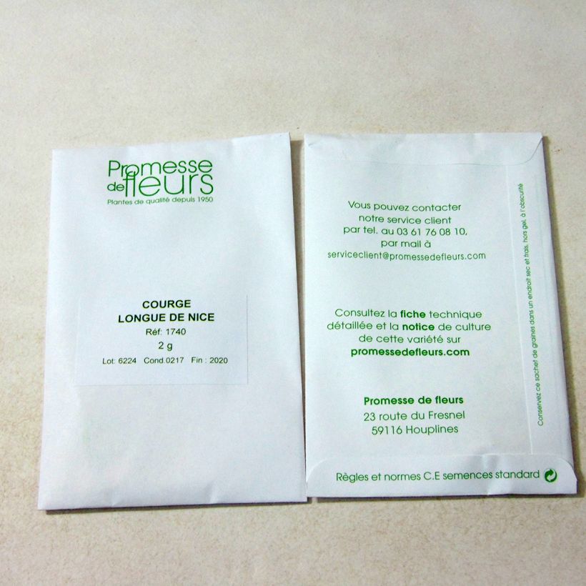 Exemplo de amostra de Courge Longue de Nice - Cucurbita pepo die Tüte mit 12 Samen (2g) tal como entregue