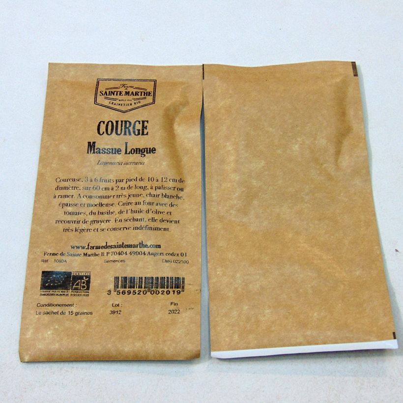 Exemplo de amostra de Courge Massue Longue ou courgette grimpante Bio - Ferme de Sainte Marthe per pack of 15 seeds (3g) tal como entregue