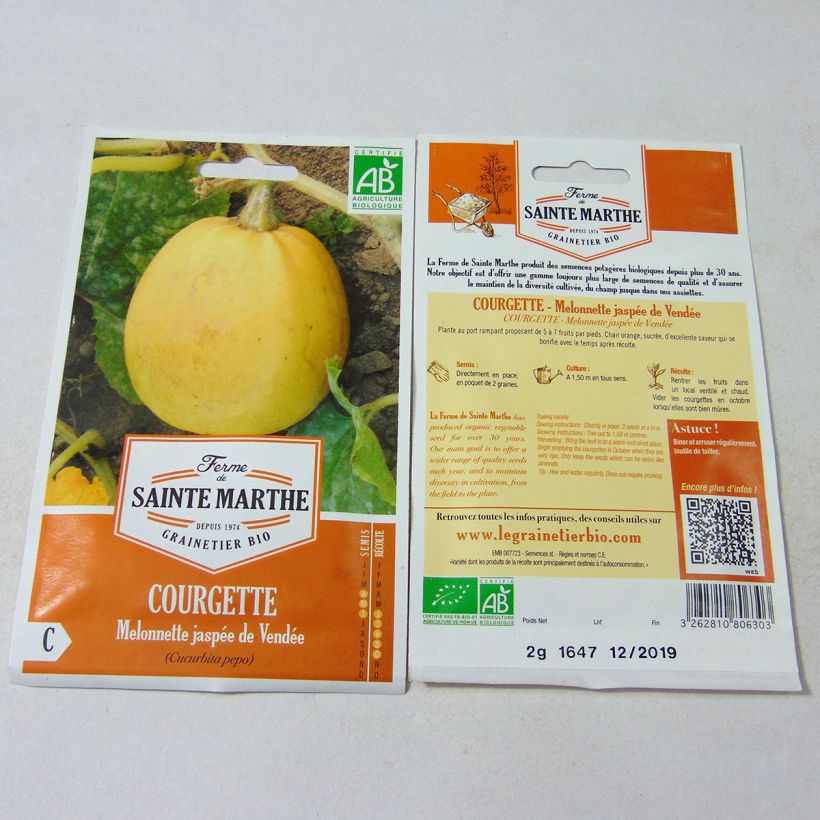 Exemplo de amostra de Courge Melonnette Jaspée de Vendée Bio - Ferme de Sainte Marthe per pack of 10 seeds (2g) tal como entregue