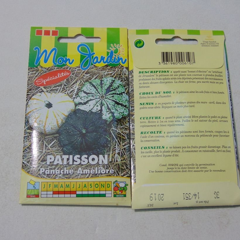 Exemplo de amostra de Courge Pâtisson Vert Panaché de Blanc per pack of 20 seeds (3g) tal como entregue