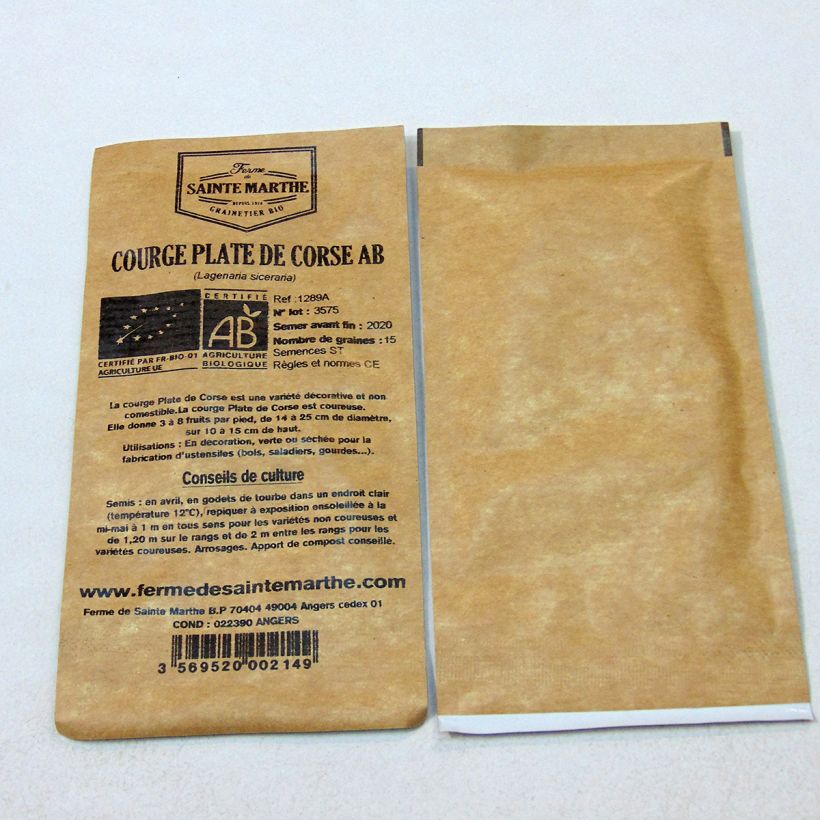Exemplo de amostra de Courge Plate de Corse Bio - Ferme de Sainte Marthe per pack of 15 seeds (2g) tal como entregue