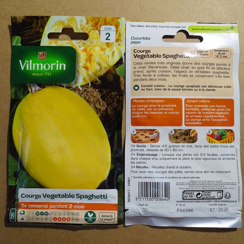 Exemplo de amostra de Courge Spaghetti végétal - Vilmorin per pack of 15 seeds (3g) tal como entregue