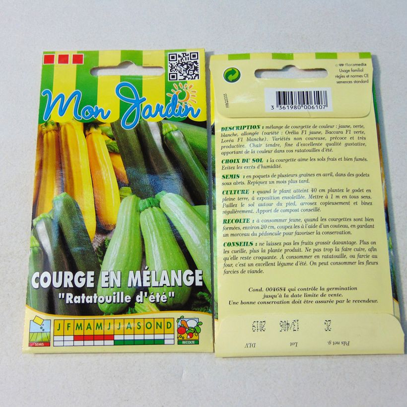 Exemplo de amostra de Courge en mélange Ratatouille d'été per pack of 12 seeds (2g) tal como entregue