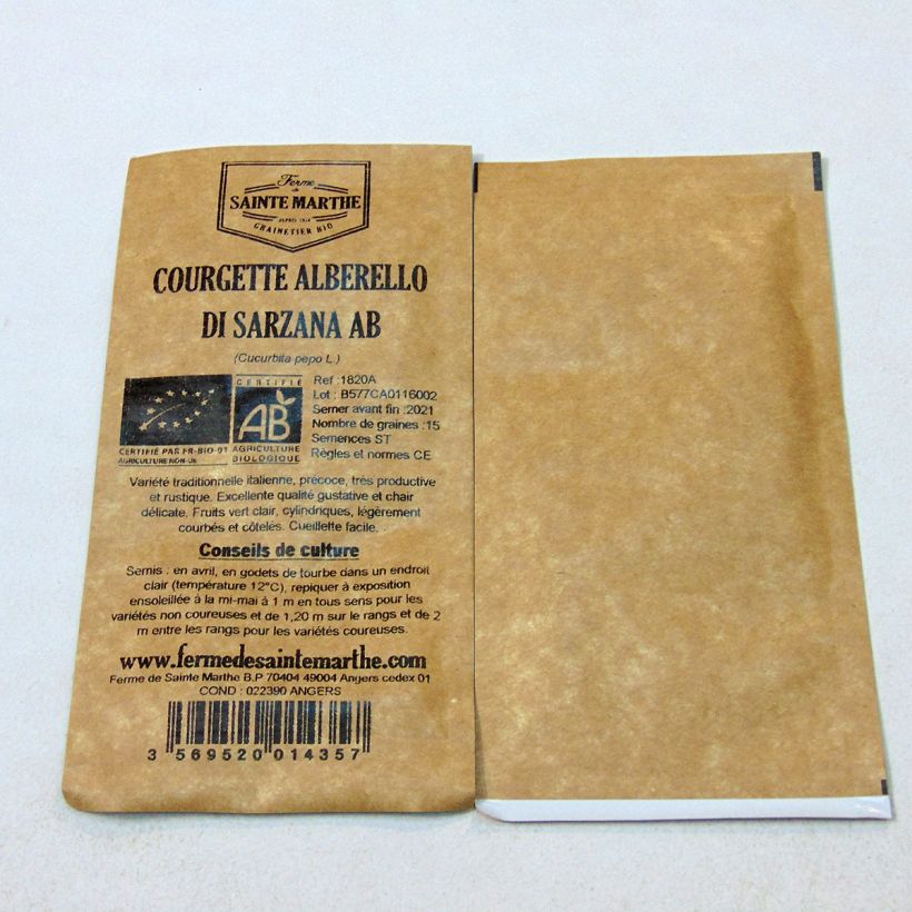 Exemplo de amostra de Courgette Alberello di Sarzana Bio - Ferme de Sainte Marthe per pack of 15 seeds (2g) tal como entregue
