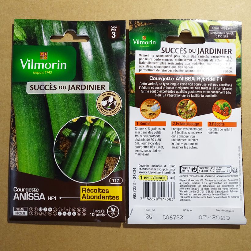 Exemplo de amostra de Courgette Anissa F1 (Création Vilmorin) - Vilmorin per pack of 15 seeds (3g) tal como entregue