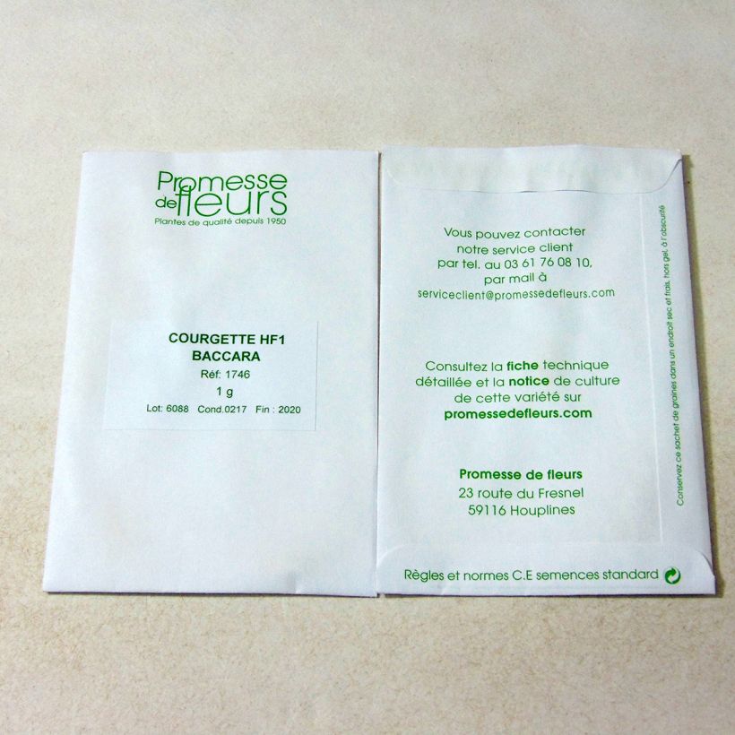 Exemplo de amostra de Courgette Baccara F1 - Cucurbita pepo per 1 g seed pack tal como entregue