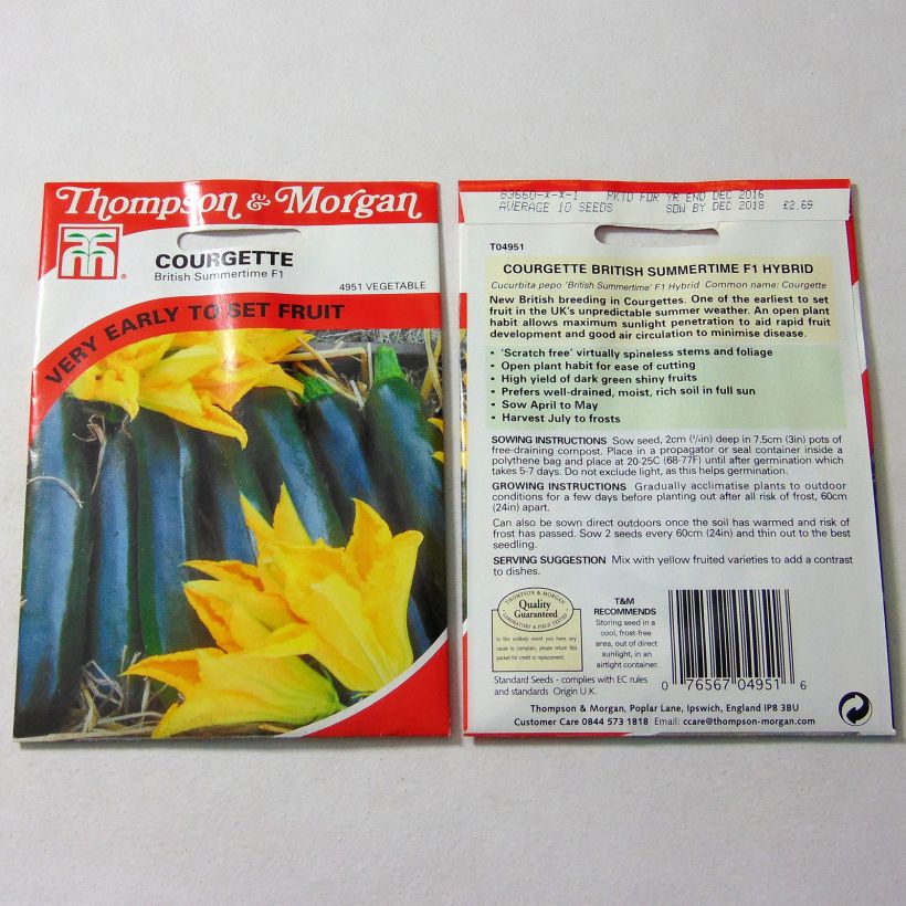 Exemplo de amostra de Courgette British Summertime F1 die Tüte mit 10 Samen tal como entregue
