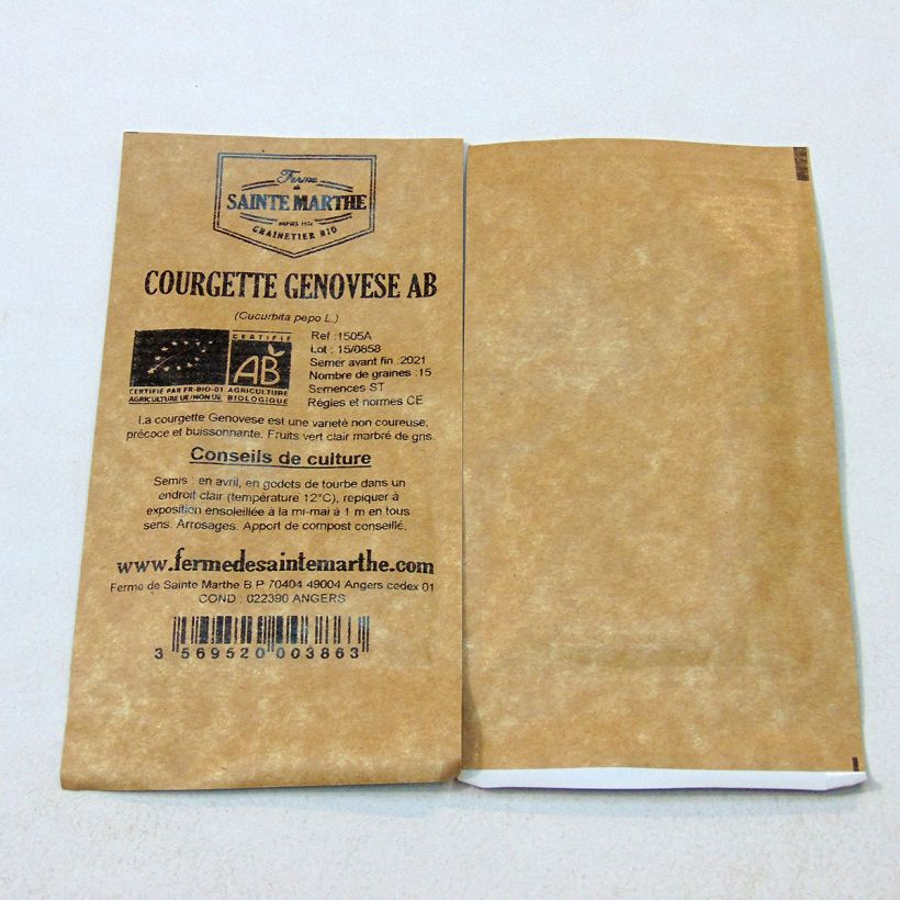 Exemplo de amostra de Courgette Genovese Bio - Ferme de Sainte Marthe per pack of 15 seeds (1g) tal como entregue