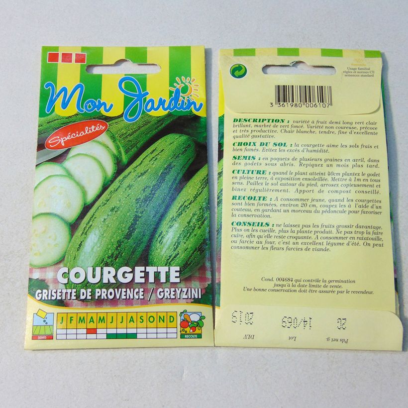 Exemplo de amostra de Courgette Grisette de provence - Greyzini o saco de 20 sementes aproximadamente (2g) tal como entregue