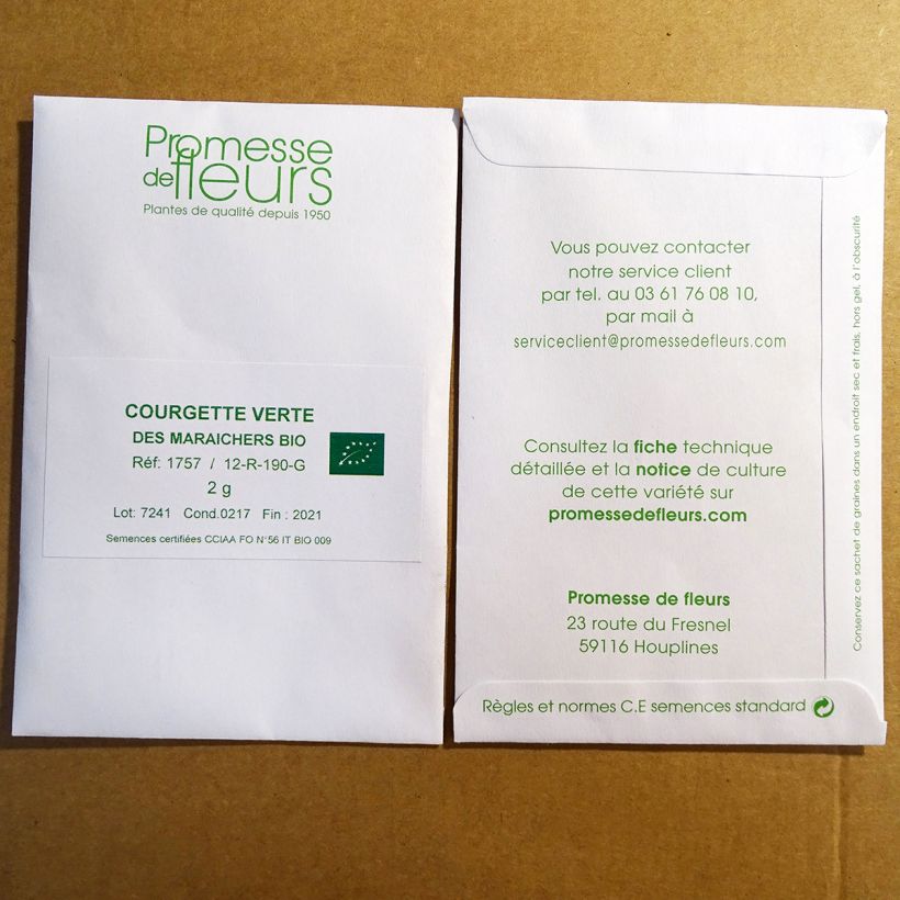 Exemplo de amostra de Courgette Verte non coureuse des maraîchers Bio per pack of 15 seeds (2g) tal como entregue