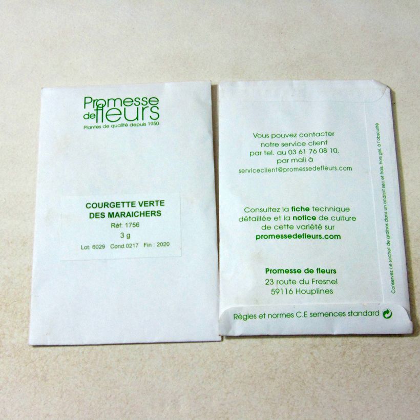 Exemplo de amostra de Courgette Verte non coureuse des maraîchers - Cucurbita pepo o saco de 25 sementes aproximadamente (3g) tal como entregue