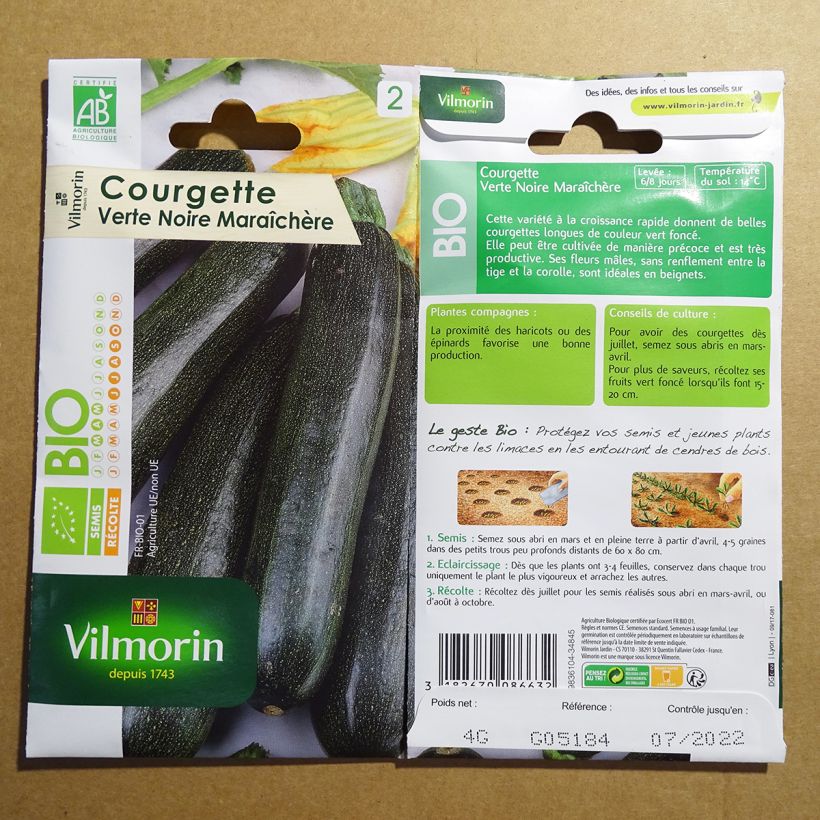 Exemplo de amostra de Courgette verte noire maraîchère Bio - Vilmorin die Tüte mit 40 Samen (4g) tal como entregue