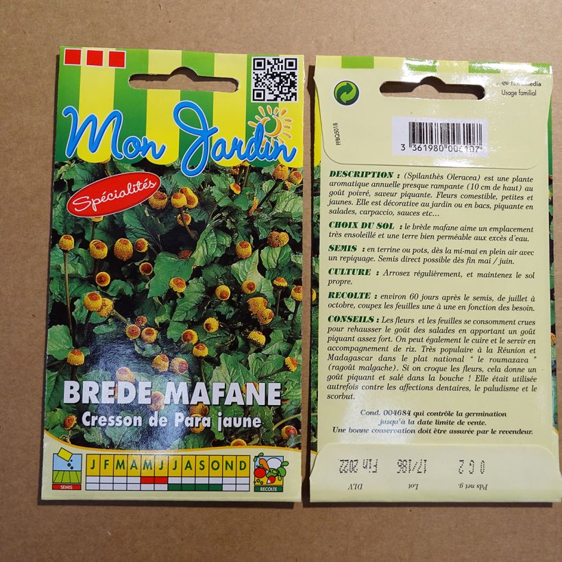 Exemplo de amostra de Cresson de Para jaune - Bredy Mafana - Spilanthes oleracea o saco de 600 sementes aproximadamente (0,2g) tal como entregue