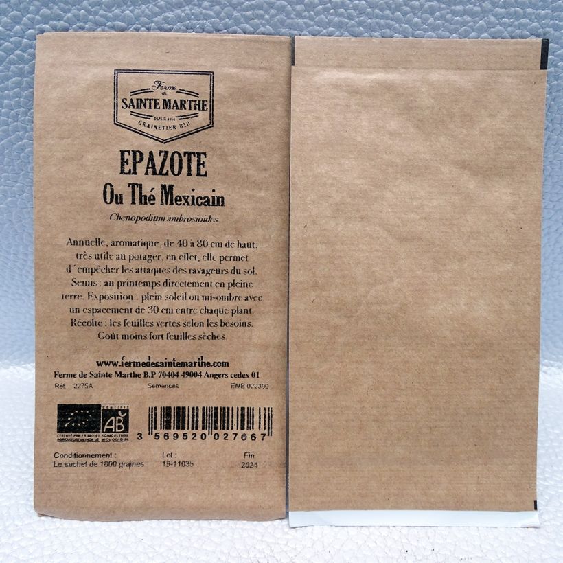 Exemplo de amostra de Epazote ou Thé Mexicain Bio - Ferme de Sainte Marthe per pack of 1000 seeds tal como entregue