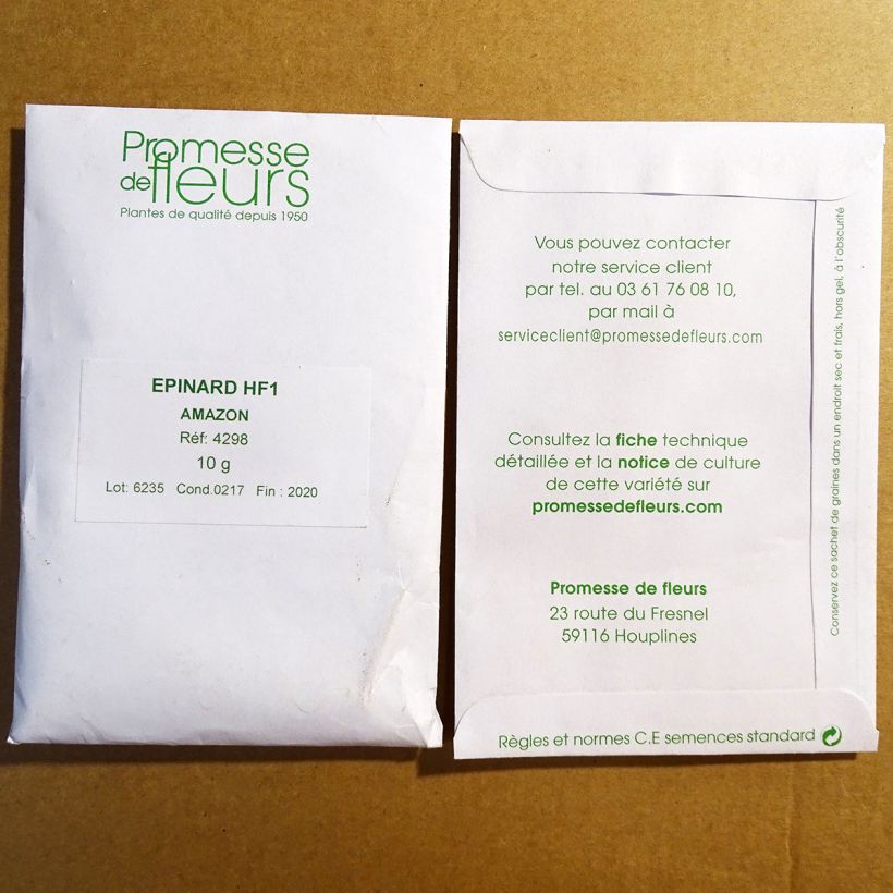 Exemplo de amostra de Epinard Amazon F1 - Spinachia oleracea die Tüte mit 700 Samen (10g) tal como entregue