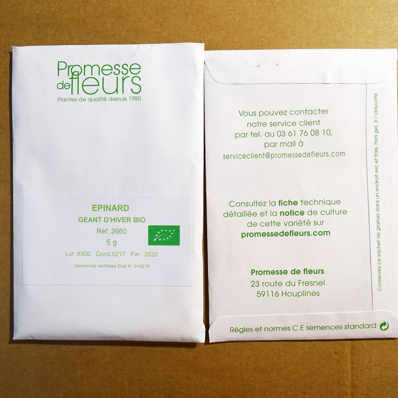 Exemplo de amostra de Epinard Géant d'Hiver Bio per pack of 500 seeds (8g) tal como entregue