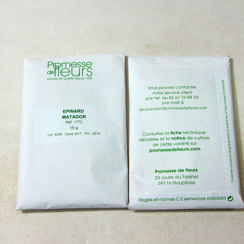 Exemplo de amostra de Epinard Matador Foncé o saco de 1000 sementes aproximadamente (15g) tal como entregue