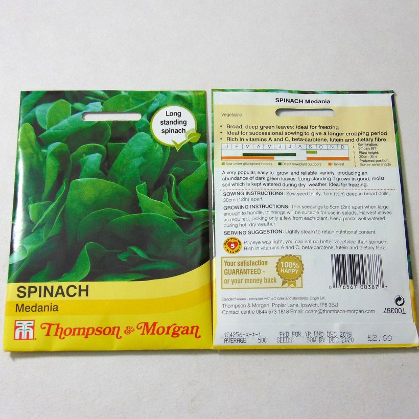 Exemplo de amostra de Epinard Medania die Tüte mit 750 Samen tal como entregue