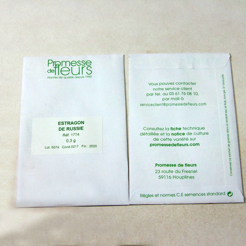 Exemplo de amostra de Estragon de Russie per pack of 1250 seeds (0,3g) tal como entregue