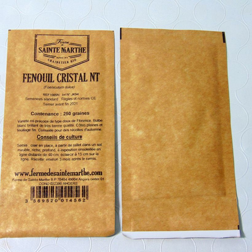 Exemplo de amostra de Fenouil Cristal NT - Ferme de Sainte Marthe per pack of 250 seeds tal como entregue